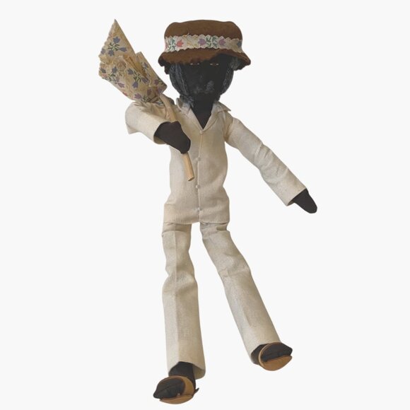 Vintage Handmade Curacao Black Dolls Cloth Folk Couple Floral Outfits Poseable - Picture 6 of 16